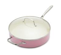 GreenLife Artizan Healthy Ceramic Non-Stick 30 cm/4.8 Litre Sauté Pan Jumbo Cooker with Helper Handle and Lid, Stainless Steel Handle, Induction, PFAS Free, Oven Safe, Pink