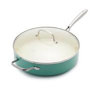 GreenLife Artizan Healthy Ceramic Non-Stick 30cm/4.8 Litre Sauté Pan Jumbo Cooker with Helper Handle and Lid, Stainless Steel Handle, Induction, PFAS Free, Oven Safe, Turquoise