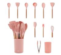 GreenLife CC009484-001 11pc Crock Set, Silicone. Wooden Handle, Dusty Pink