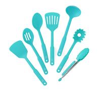 GreenLife Cooking Tools and Utensils, 7 Piece Nylon Set including Spatulas Turner Spoons and Tongs, Dishwasher Safe, Caribbean Blue