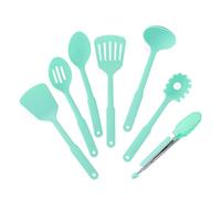 GreenLife Cooking Tools and Utensils, 7 Piece Nylon Set Including Spatulas Turner Spoons and Tongs, Dishwasher Safe, Turquoise