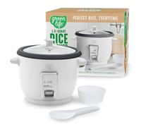 GreenLife Electric Rice Cooker, 3-Cups Uncooked/6-Cups Cooked, Removable PFAS-Free Nonstick Pot, One-Switch Design, Auto Keep Warm, Small Space Saving, Rice Paddle, Soup, Grains, Oatmeal, 1.5 QT