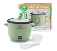 GreenLife Electric Rice Cooker, 3-Cups Uncooked/6-Cups Cooked, Removable PFAS-Free Nonstick Pot, One-Switch Design, Auto Keep Warm, Small Space Saving, Rice Paddle, Soup, Grains, Oatmeal, 1.5 QT