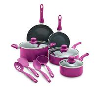 GreenLife Essentials 12 Piece Cookware Set, PFAS-Free Ceramic Nonstick Pots & Pans, Induction Ready for All Cooktops, Kitchen Cooking & Serving Utensils, Dishwasher Safe, Magenta Pink