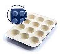 GreenLife Healthy Ceramic Non-Stick 12-Cup Muffin Tray, PFAS-Free, Royal Blue
