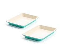GreenLife Healthy Ceramic Non-Stick 2-Piece Baking Tray Set, 33 cm x 23 cm PFAS-Free, Turquoise