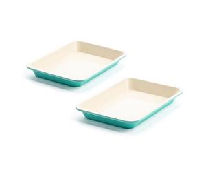 GreenLife Healthy Ceramic Non-Stick 2-Piece Baking Tray Set, 33 cm x 23 cm PFAS-Free, Turquoise