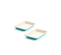 GreenLife Healthy Ceramic Nonstick, 9" x 7" Toaster Oven Cookie Sheet Baking Pan Set, PFAS-Free, Turquoise