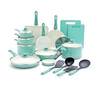 GreenLife Soft Grip 23 Piece Kitchen Cookware Pots and Frying Saucepans Set, Healthy Ceramic Nonstick PFAS and PFOA-Free, Dishwasher and Oven Safe, Even Heating, Easy Clean, Warp Control, Turquoise