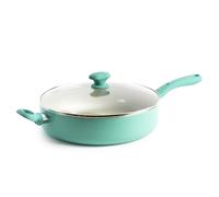 GreenLife Soft Grip Diamond Healthy Ceramic Nonstick, 5QT Saute Pan Jumbo Cooker with Helper Handle and Lid, PFAS-Free, Dishwasher Safe, Turquoise