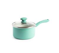GreenLife Soft Grip Diamond Sandstone Healthy Ceramic Nonstick, 2QT Saucepan Pot with Lid, PFAS-Free, Dishwasher Safe, Turquoise and Cream