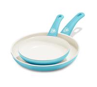 GreenLife Soft Grip Healthy Ceramic Non-Stick 18 cm and 26 cm Frying Pan Skillet Set, PFAS-Free, Oven Safe, Caribbean Blue