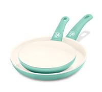 GreenLife Soft Grip Healthy Ceramic Non-Stick 2 Piece 18 cm and 26 cm Frying Pan Skillet Set, PFAS-Free, Oven Safe, Turquoise