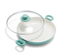 GreenLife Soft Grip Healthy Ceramic Nonstick, 11" Grill Pan with 2 Handles and Lid, PFAS-Free, Dishwasher Safe, Turquoise