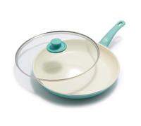 GreenLife Soft Grip Healthy Ceramic Nonstick, 12" Frying Pan Skillet with Lid, PFAS-Free, Dishwasher Safe, Turquoise