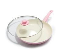 GreenLife Soft Grip Healthy Ceramic Nonstick, 12" Frying Pan Skillet with Lid, PFAS-Free, Dishwasher Safe, Pink