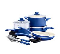 GreenLife Soft Grip Healthy Ceramic Nonstick 12 Piece Cookware Pots and Pans Set, PFAS-Free, Dishwasher Safe, Blue