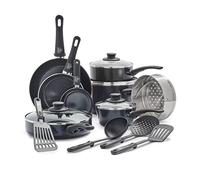 GreenLife Soft Grip Healthy Ceramic Nonstick 16 Piece Kitchen Cookware Pots and Pans Set, Includes Frying Pan Skillets Sauce and Casserole, PFAS-Free, Oven Safe, Black