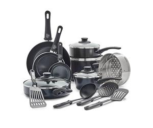 GreenLife Soft Grip Healthy Ceramic Nonstick 16 Piece Kitchen Cookware Pots and Pans Set, Includes Frying Pan Skillets Sauce and Casserole, PFAS-Free, Oven Safe, Black