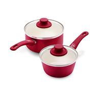 GreenLife Soft Grip Healthy Ceramic Nonstick, 1QT and 2QT Saucepan Pot Set with Lids, PFAS-Free, Dishwasher Safe, Red