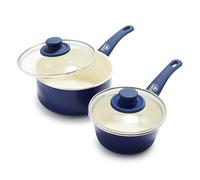 GreenLife Soft Grip Healthy Ceramic Nonstick, 1QT and 2QT Saucepan Pot Set with Lids, PFAS-Free, Dishwasher Safe, Blue