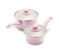GreenLife Soft Grip Healthy Ceramic Nonstick, 1QT and 2QT Saucepan Pot Set with Lids, PFAS-Free, Dishwasher Safe, Soft Pink