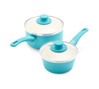 GreenLife Soft Grip Healthy Ceramic Nonstick, 1QT and 2QT Saucepan Pot Set with Lids, PFAS-Free, Dishwasher Safe, Caribbean Blue