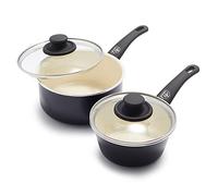 GreenLife Soft Grip Healthy Ceramic Nonstick, 1QT and 2QT Saucepan Pot Set with Lids, PFAS-Free, Dishwasher Safe, Black & Cream