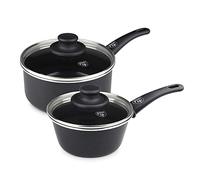 GreenLife Soft Grip Healthy Ceramic Nonstick, 1QT and 2QT Saucepan Pot Set with Lids, PFAS-Free, Dishwasher Safe, Black
