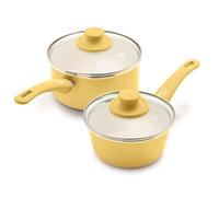 GreenLife Soft Grip Healthy Ceramic Nonstick, 1QT and 2QT Saucepan Pot Set with Lids, PFAS-Free, Dishwasher Safe, Yellow