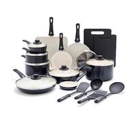 GreenLife Soft Grip Healthy Ceramic Nonstick 23 Piece Kitchen Cookware Pots and Frying Sauce Saute Pans Set with Kitchen Utensils, PFAS-Free, Dishwasher Safe, Black
