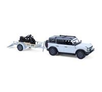 Greenlight Collectibles 1:64 Hitch & Tow Series 33-2021 Ford Bronco 4-Door Badlands in Cactus Grey with Utility Trailer and Motorcycle 32330-D