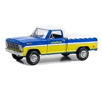 Greenlight GL85073 F-100 Blue & Yellow Pickup Van with White Top and Bed Cover Tires Working on 6 1/24 Series Diecast Model Car Empty