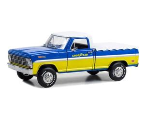 Greenlight GL85073 F-100 Blue & Yellow Pickup Van with White Top and Bed Cover Tires Working on 6 1/24 Series Diecast Model Car Empty