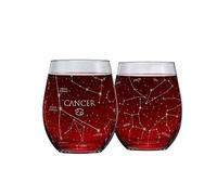 Greenline Goods Cancer Stemless Wine Glasses | Zodiac Cancer Set | Hand Etched 15 oz (Set of 2) - Astrology Sign Glassware