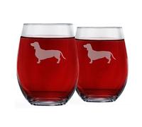 Greenline Goods Dachshund Stemless Wine Glasses (Set of 2) | Unique Gift for Dog Lovers | Hand Etched with Breed Name on Bottom