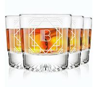 Greenline Goods - Monogram Art Deco Etched Letter B Whiskey Glass Perfect for Bourbon, Scotch, Liquor, Cocktail - Crystal Whiskey Glasses Set of 4 - Best Tasting Experience with Vintage Rocks Glasses