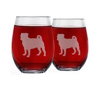 Greenline Goods Pug Stemless Wine Glasses (Set of 2) | Unique Gift for Dog Lovers | Hand Etched with Breed Name on Bottom