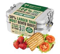GreenLunch Bento Stackable Stainless Steel Bento Box for Adults with Snack Pod - Holds 6 Cups of Food, 100% Crack-Resistant, Secure Locks, Eco-Friendly Lunch Box Container for School & Office
