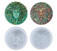 Greenman and Greenwoman Plaque Sculpture Silicone Molds Set for Fondant Cake Decoration, Epoxy Resin Jewelry Casting, Polymer Clay Concrete Cement Craft 2inch