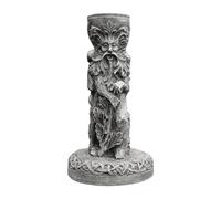 Greenman & Cernunnos Candle Holder - 7.5" Tall - Pagan Wiccan Horned God Home Decor - Stone Finish Statue