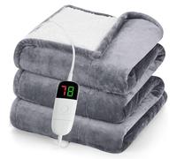 greenoak Heated Blanket Electric Throw 50"X60", Heating Blanket with 10 Heat Levels 1/2/4/6/8 Hours Auto-Off Overheat Protection, Flannel Sherpa Soft Warm Heater Blanket, ETL Certified Misty Grey