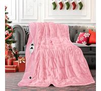 greenoak Heated Weighted Blanket for Adults - Sherpa Fleece Electric Throw Blanket (50”x60”, 13lbs, Pink) - Thick Soft Warming Plush Heating Blanket with 10 Heating Levels & 1-8 Hours Auto Off