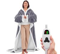 greenoak Wearable Heated Throw Blanke Electric Snuggle - Heated Robe with Foot Pocket for Adult, Winter Gifts for Mom Women 5-Position Timer 10-Heating Levels,50 * 70",Grey