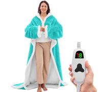 greenoak Wearable Heated Throw Blanket Electric Snuggle - Heated Robe with Foot Pocket for Adult, Winter Gifts for Mom Women 5-Position Timer 10-Heating Levels,50 * 70",Turquoise