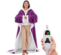 greenoak Wearable Heated Throw Blanket Electric Snuggle - Heated Robe with Foot Pocket for Adult, Winter Gifts for Mom Women 5-Position Timer 10-Heating Levels,50 * 70",Purple