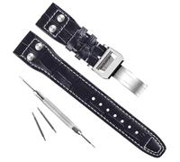 GreenOlive 22mm Genuine Leather Watch Band fit for IWC Pilot's Watchs (Silver ButterflyBuckle/Black)