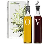 GREENOLIVE Professional Glass Oil and Vinegar Dispenser Set - Olive Oil Bottle with Pourer Caps, Ideal for Kitchen Use - Oil Dispenser Bottle Set (O & V Letters)