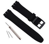 GreenOlive Replacement Waterproof Silicone Rubber Watch Strap Watch Band for Swatch (17mm 19mm 20mm) (19mm, Black)