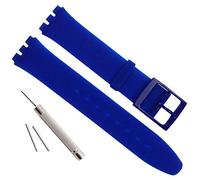 GreenOlive Ultra-thin Replacement Waterproof Silicone Rubber Watch Strap Watch Band for Swatch Skin Series, Blue, 16mm, Retro